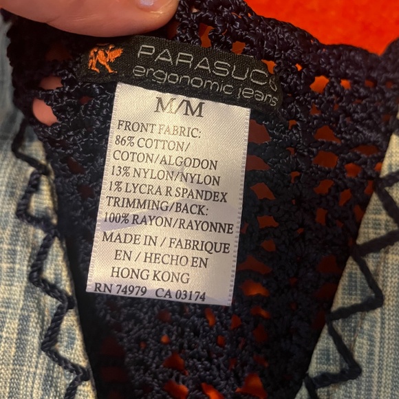 Vintage Parasuco boho distressed denim and crochet vest GUC - Picture 8 of 11